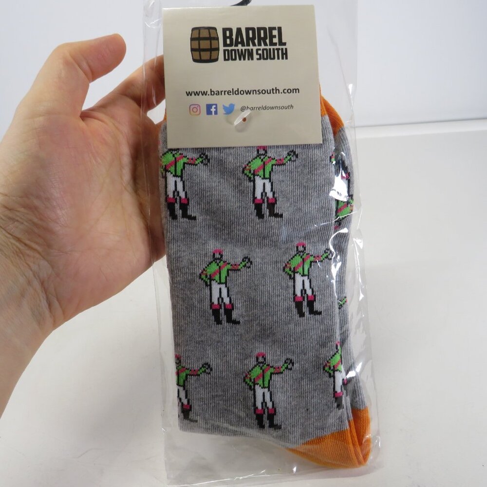 jockey socks heather gray w green and orange accents Equine Jockey Horse Racing
